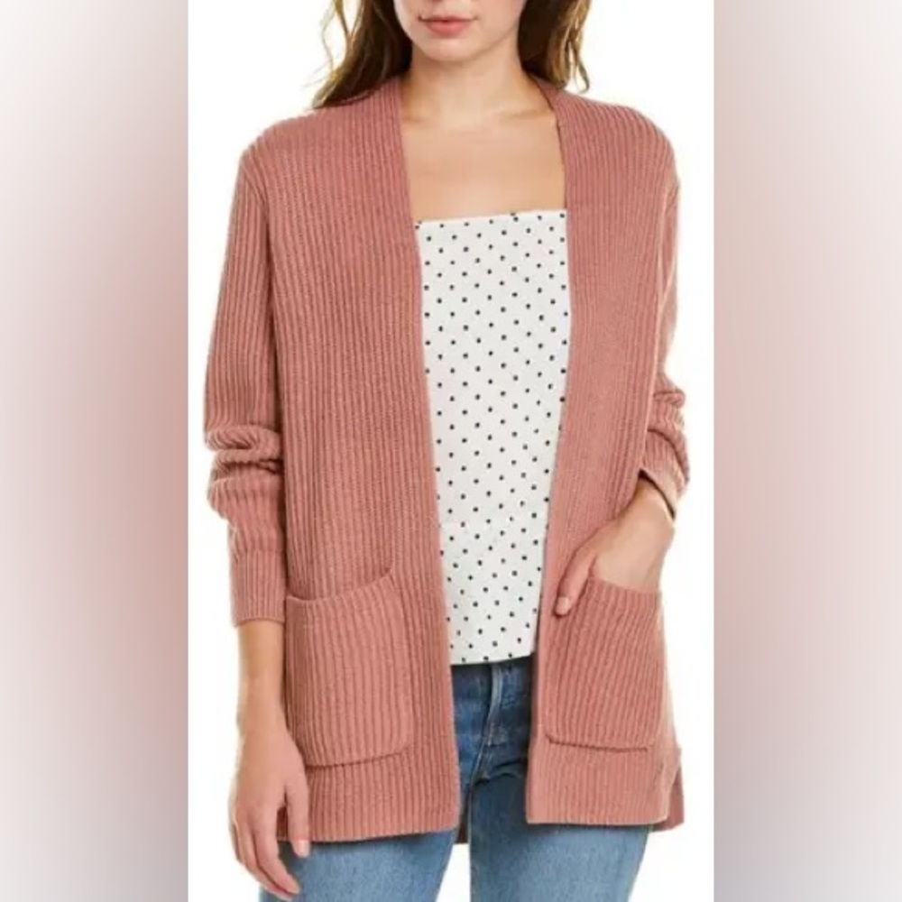 Madewell Nolan ribbed open front cardigan with pockets mauve